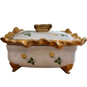 vintage hand-decorated porcelain trinket or dresser box MCM (1940s–1960s) floral